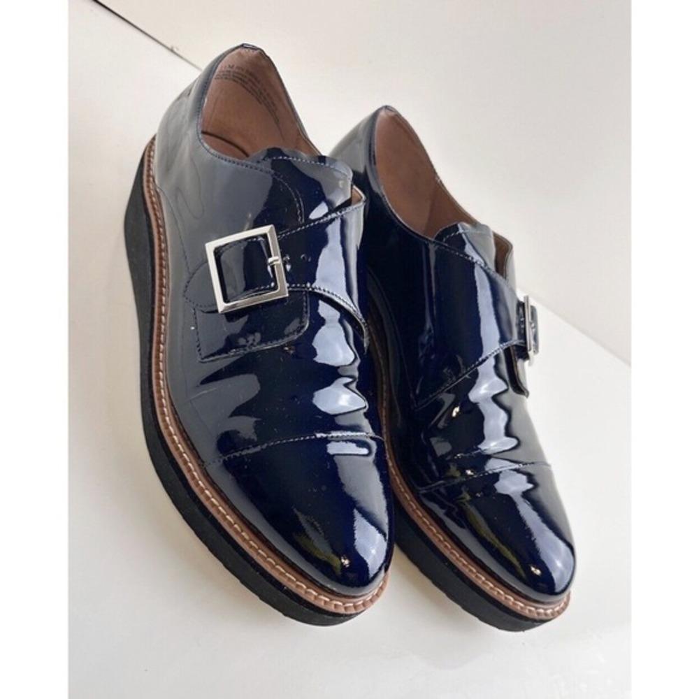 Halogen Haemma-Lea Navy Patent Leather Monk Strap Platform Loafers 11M 45-03‎ - Picture 5 of 15